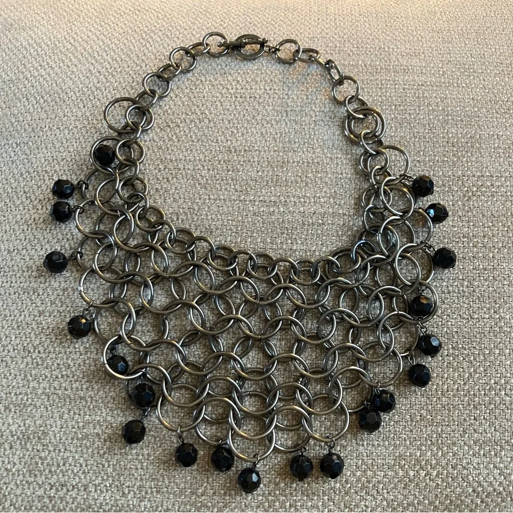 Gunmetal and Black Bead Chain Mail Necklace - Picture 2 of 4